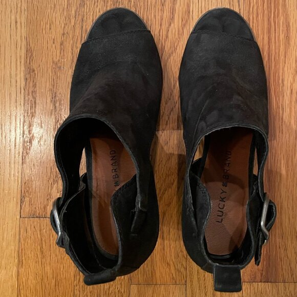 Lucky Brand Black Suede Peep Toe Bootie - Picture 3 of 6